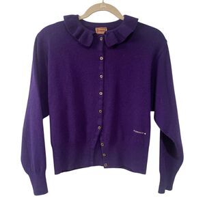 Fiorucci Vintage 1980's Long Sleeve Ruffled Collar Sweater Purple XS